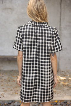 Plaid Tweed Ruffle Neck Dress - Lush Lemon - Women&