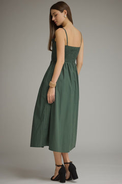 Pleated Cotton Midi Dress - Lush Lemon - Women&