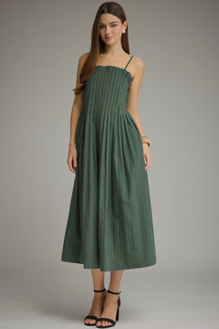 Pleated Cotton Midi Dress - Lush Lemon - Women&