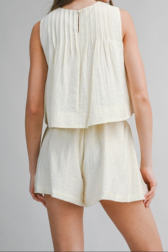 Pleated Crop Top & Shorts Set - Lush Lemon - Women's Clothing - Mable - 28772741026333