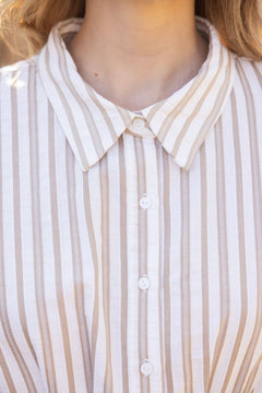 Pleated Waist Striped Shirt Dress - Lush Lemon - Women&