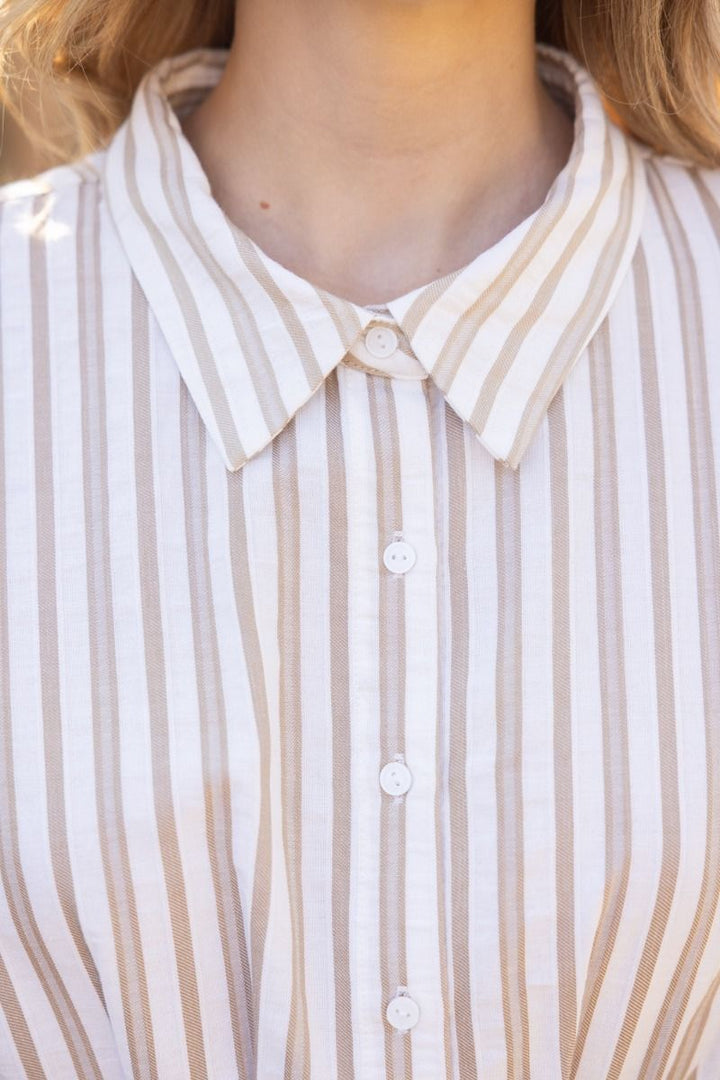 Pleated Waist Striped Shirt Dress - Lush Lemon - Women's Clothing - Voy - 52973801058685