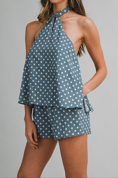 Polka Dot Halter Top and Shorts Set - Lush Lemon - Women&