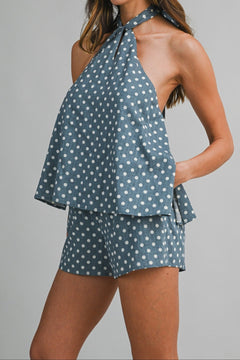 Polka Dot Halter Top and Shorts Set - Lush Lemon - Women&