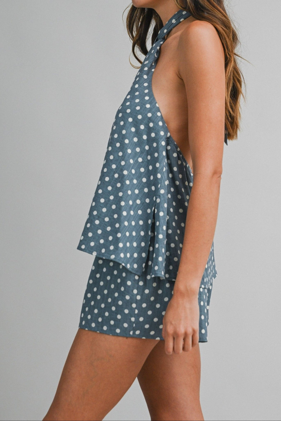 Polka Dot Halter Top and Shorts Set - Lush Lemon - Women's Clothing - Mable - 43575501092189