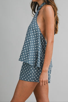 Polka Dot Halter Top and Shorts Set - Lush Lemon - Women&
