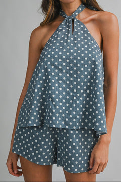 Polka Dot Halter Top and Shorts Set - Lush Lemon - Women&