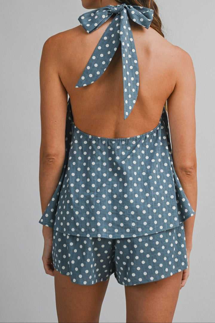 Polka Dot Halter Top and Shorts Set - Lush Lemon - Women's Clothing - Mable - 43575501092189