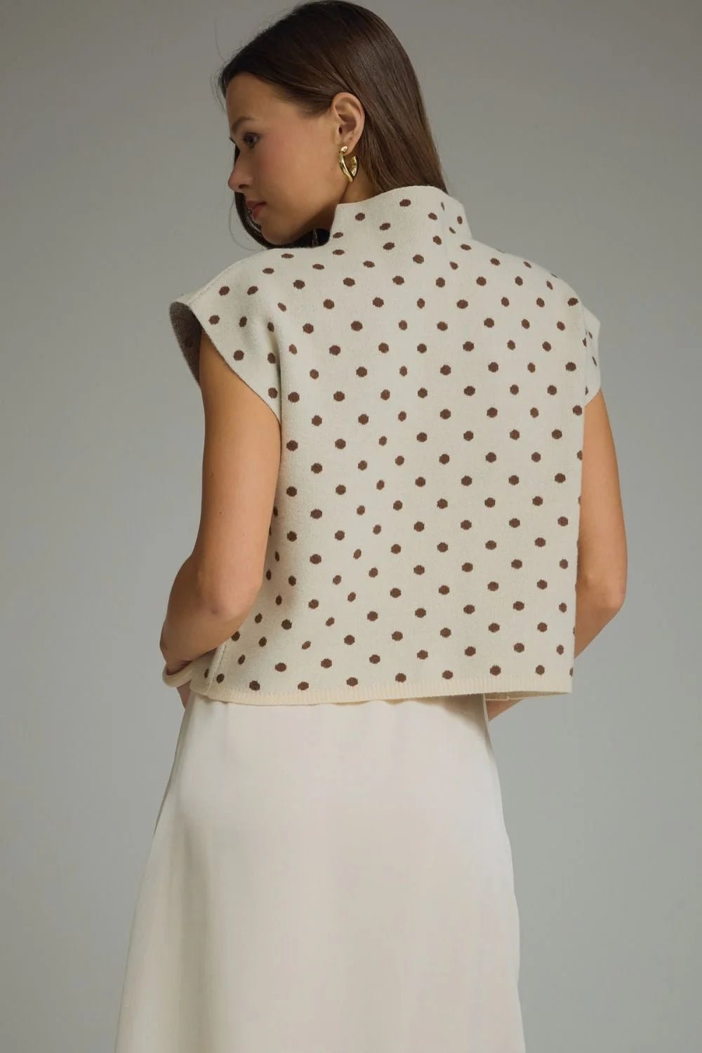 Polka Dot Mock Neck Sweater Top - Lush Lemon - Women's Clothing - Entro - 13412221022109