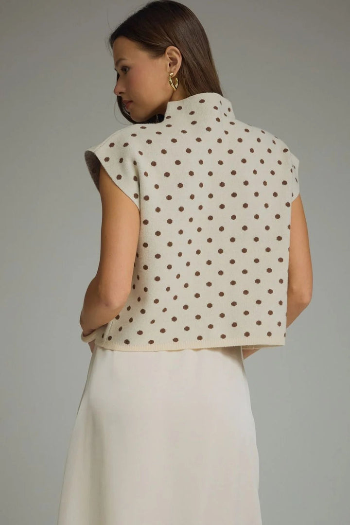 Polka Dot Mock Neck Sweater Top - Lush Lemon - Women's Clothing - Entro - 13412221022109