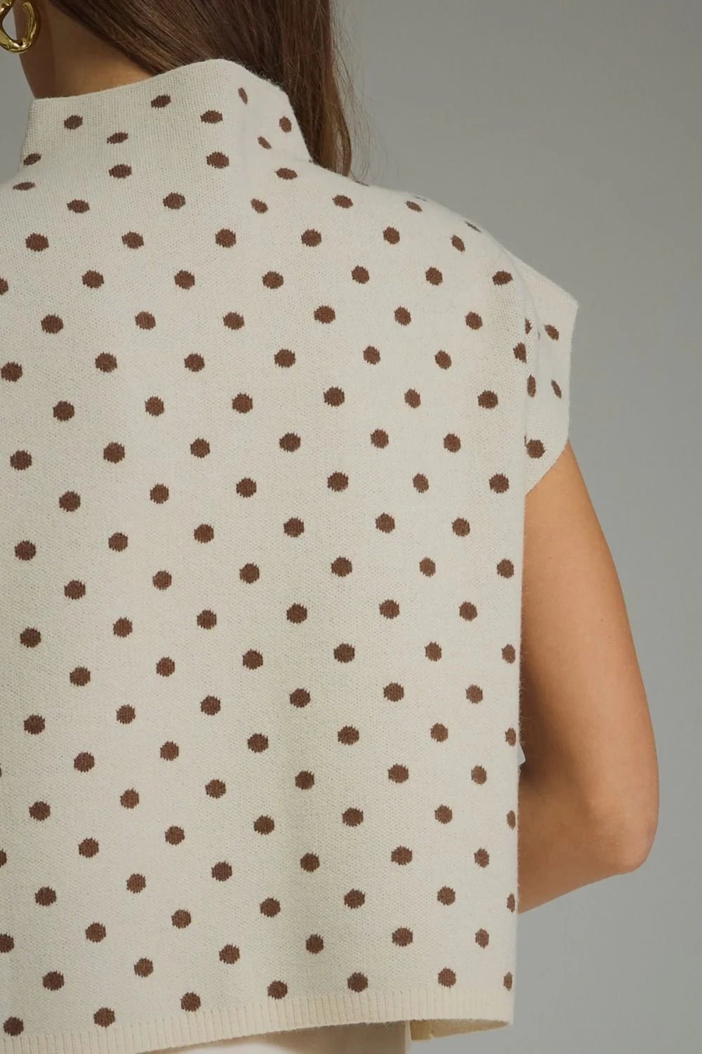 Polka Dot Mock Neck Sweater Top - Lush Lemon - Women's Clothing - Entro - 13412221022109