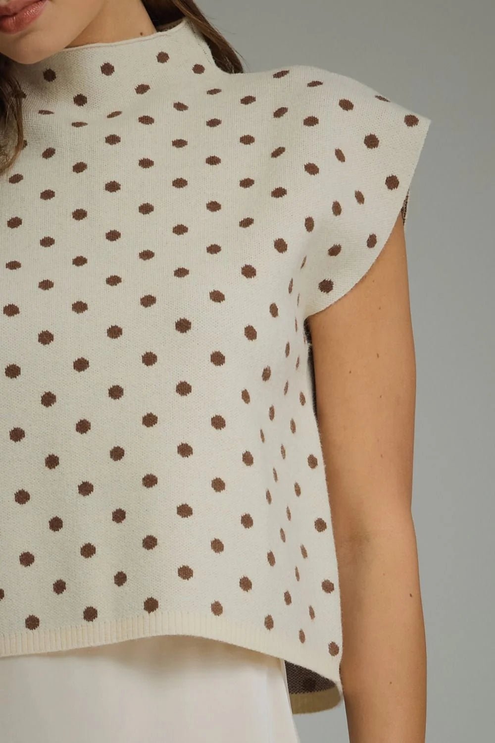 Polka Dot Mock Neck Sweater Top - Lush Lemon - Women's Clothing - Entro - 13412221022109