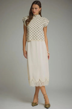 Polka Dot Mock Neck Sweater Top - Lush Lemon - Women&