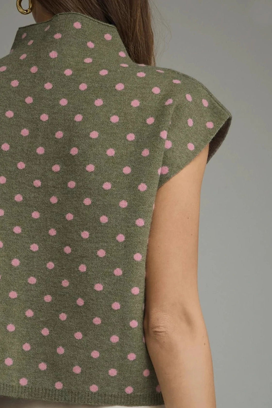 Polka Dot Mock Neck Sweater Top - Lush Lemon - Women's Clothing - Entro - 53412221320413