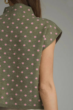 Polka Dot Mock Neck Sweater Top - Lush Lemon - Women&