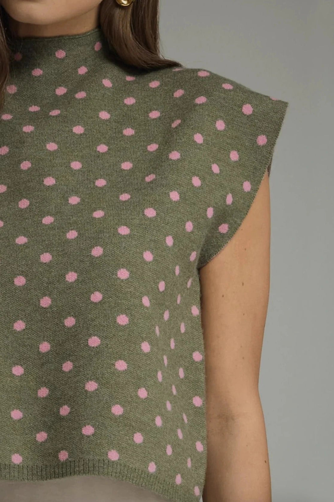 Polka Dot Mock Neck Sweater Top - Lush Lemon - Women's Clothing - Entro - 53412221320413