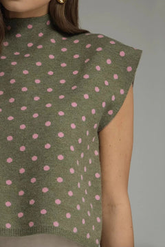 Polka Dot Mock Neck Sweater Top - Lush Lemon - Women&