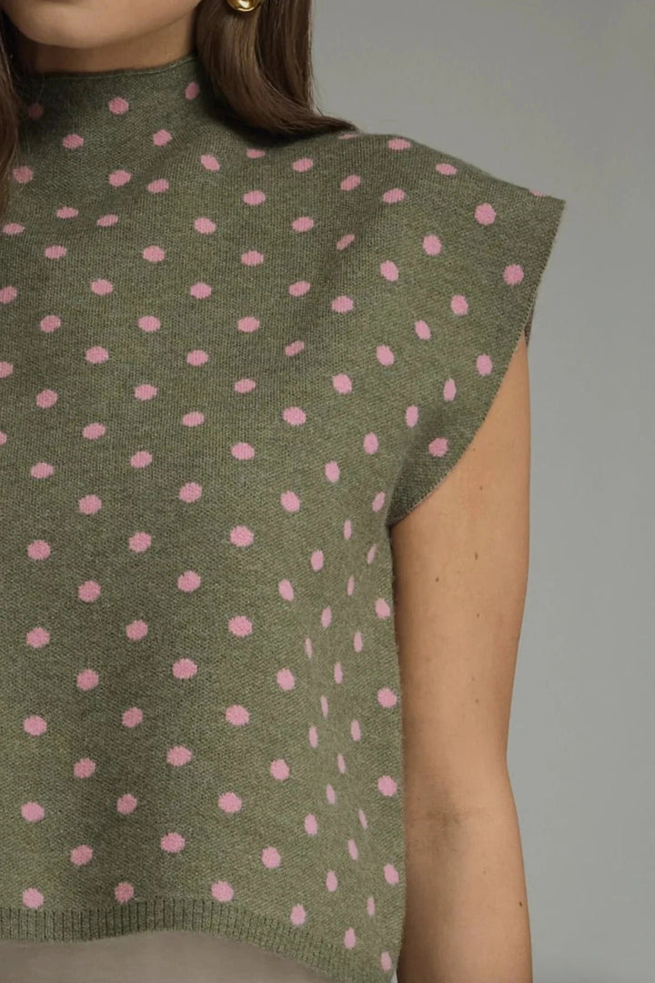 Polka Dot Mock Neck Sweater Top - Lush Lemon - Women's Clothing - Entro - 53412221320413