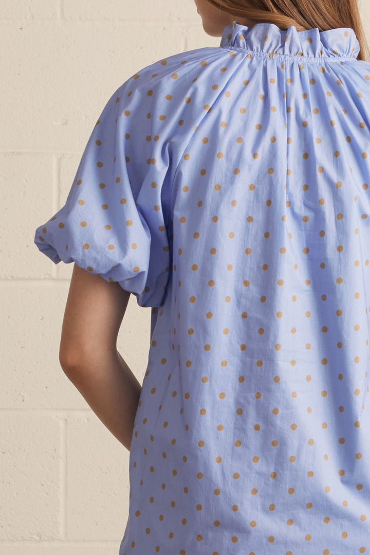 Polka Dot Puff Sleeve Mini Dress - Lush Lemon - Women's Clothing - Entro - 84117781017309