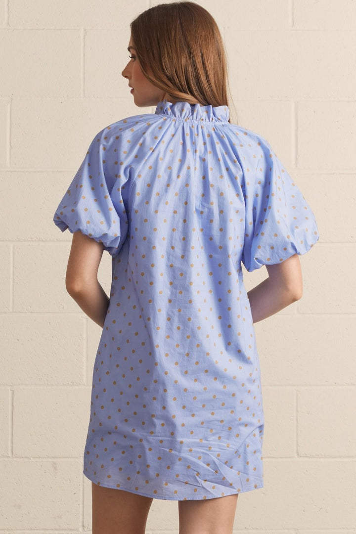 Polka Dot Puff Sleeve Mini Dress - Lush Lemon - Women's Clothing - Entro - 84117781017309