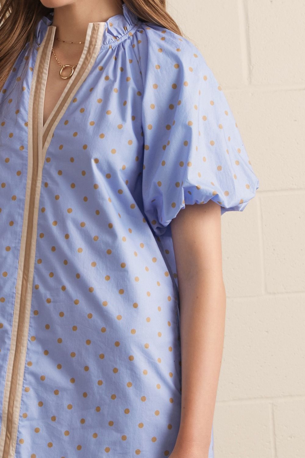 Polka Dot Puff Sleeve Mini Dress - Lush Lemon - Women's Clothing - Entro - 84117781017309