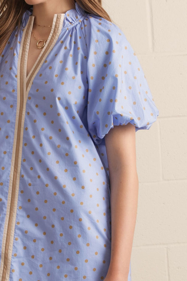 Polka Dot Puff Sleeve Mini Dress - Lush Lemon - Women's Clothing - Entro - 84117781017309