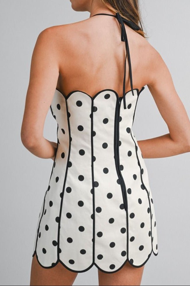 Polka Dot Scallop Trim Mini Dress - Lush Lemon - Women's Clothing - Mable - 48255731012157