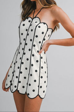 Polka Dot Scallop Trim Mini Dress - Lush Lemon - Women&