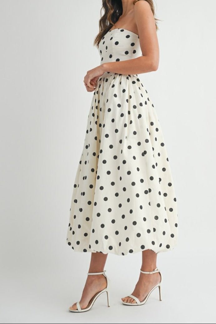 Polka Dot Strapless Midi Dress - Lush Lemon - Women's Clothing - Mable - 25649631047709