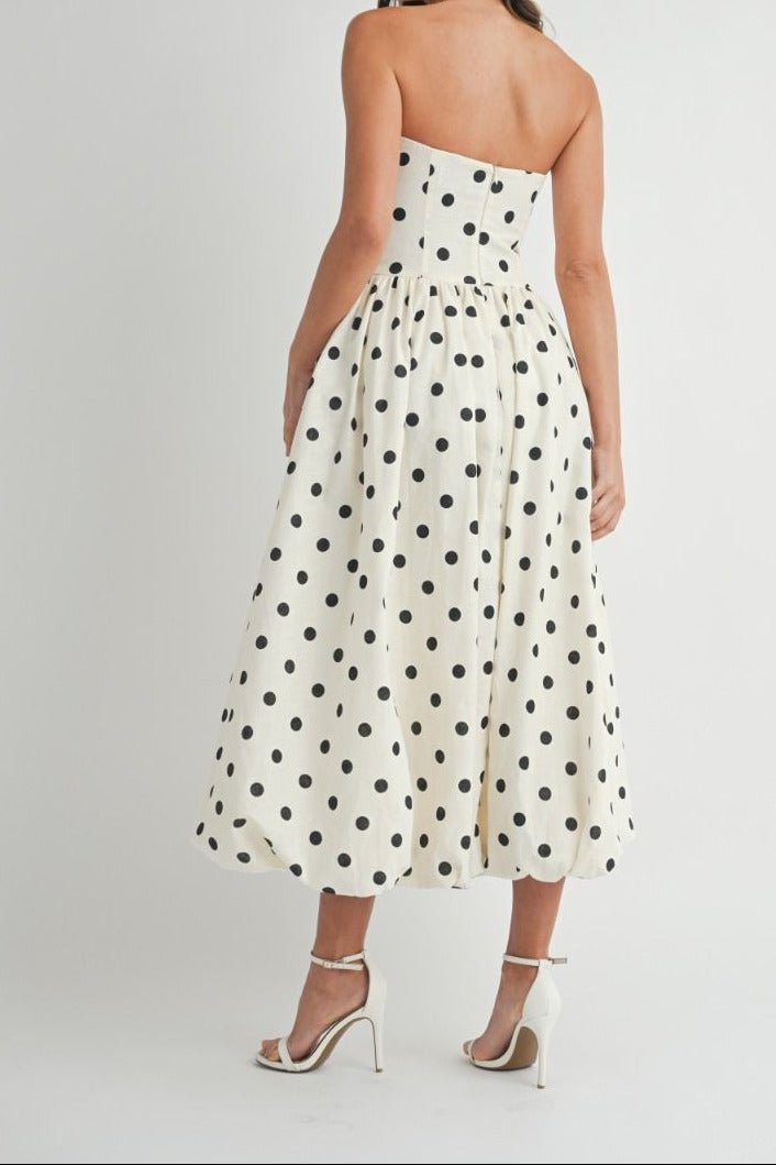Polka Dot Strapless Midi Dress - Lush Lemon - Women's Clothing - Mable - 25649631047709