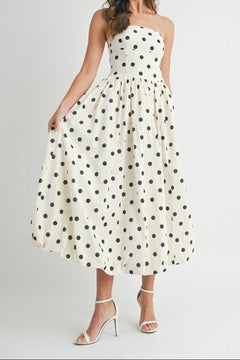 Polka Dot Strapless Midi Dress - Lush Lemon - Women&