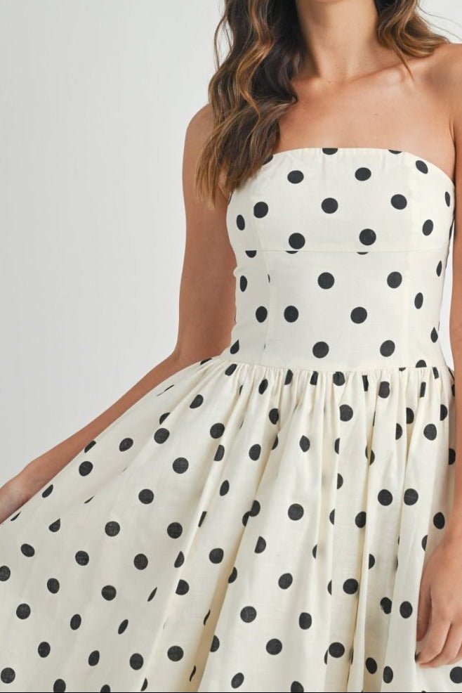 Polka Dot Strapless Midi Dress - Lush Lemon - Women's Clothing - Mable - 25649631047709