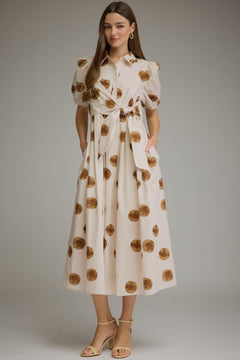 Polka Dot Tie Waist Midi Dress - Lush Lemon - Women&
