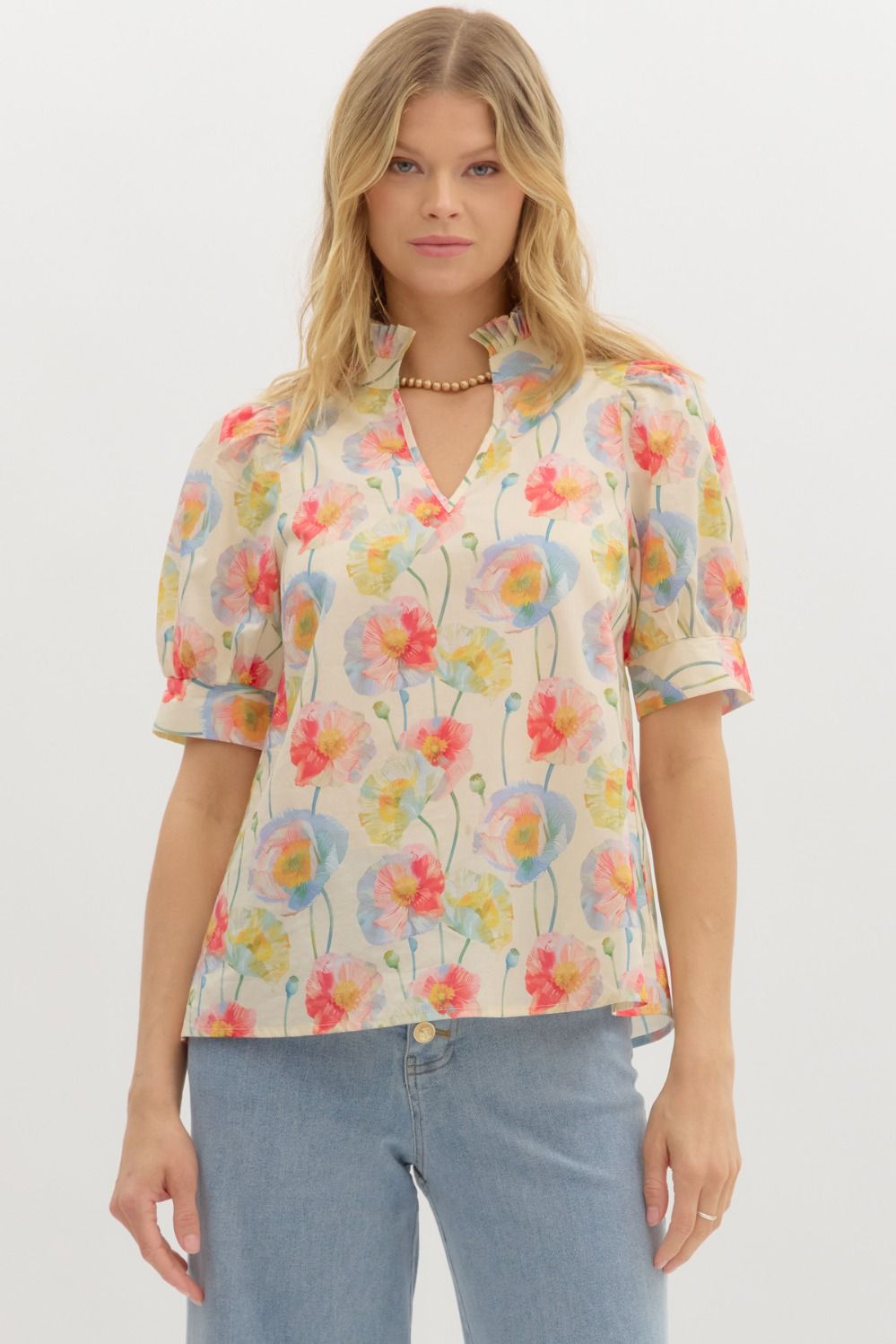 Poppy Bloom Puff Sleeve Top - Lush Lemon - Women's Clothing - Entro - 80322121988349