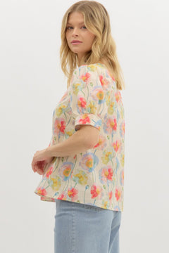 Poppy Bloom Puff Sleeve Top - Lush Lemon - Women&