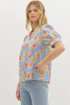 Poppy Bloom Puff Sleeve Top - Lush Lemon - Women&