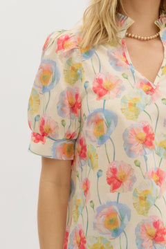 Poppy Bloom Puff Sleeve Top - Lush Lemon - Women&