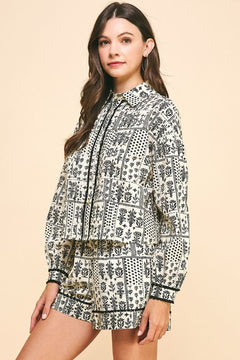 Print Button Down Shirt &amp; Shorts Set - Lush Lemon - Women&