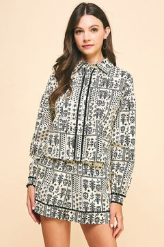 Print Button Down Shirt &amp; Shorts Set - Lush Lemon - Women&