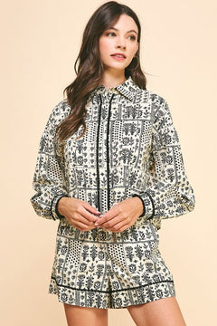 Print Button Down Shirt &amp; Shorts Set - Lush Lemon - Women&