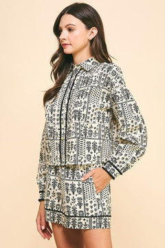 Print Button Down Shirt &amp; Shorts Set - Lush Lemon - Women&