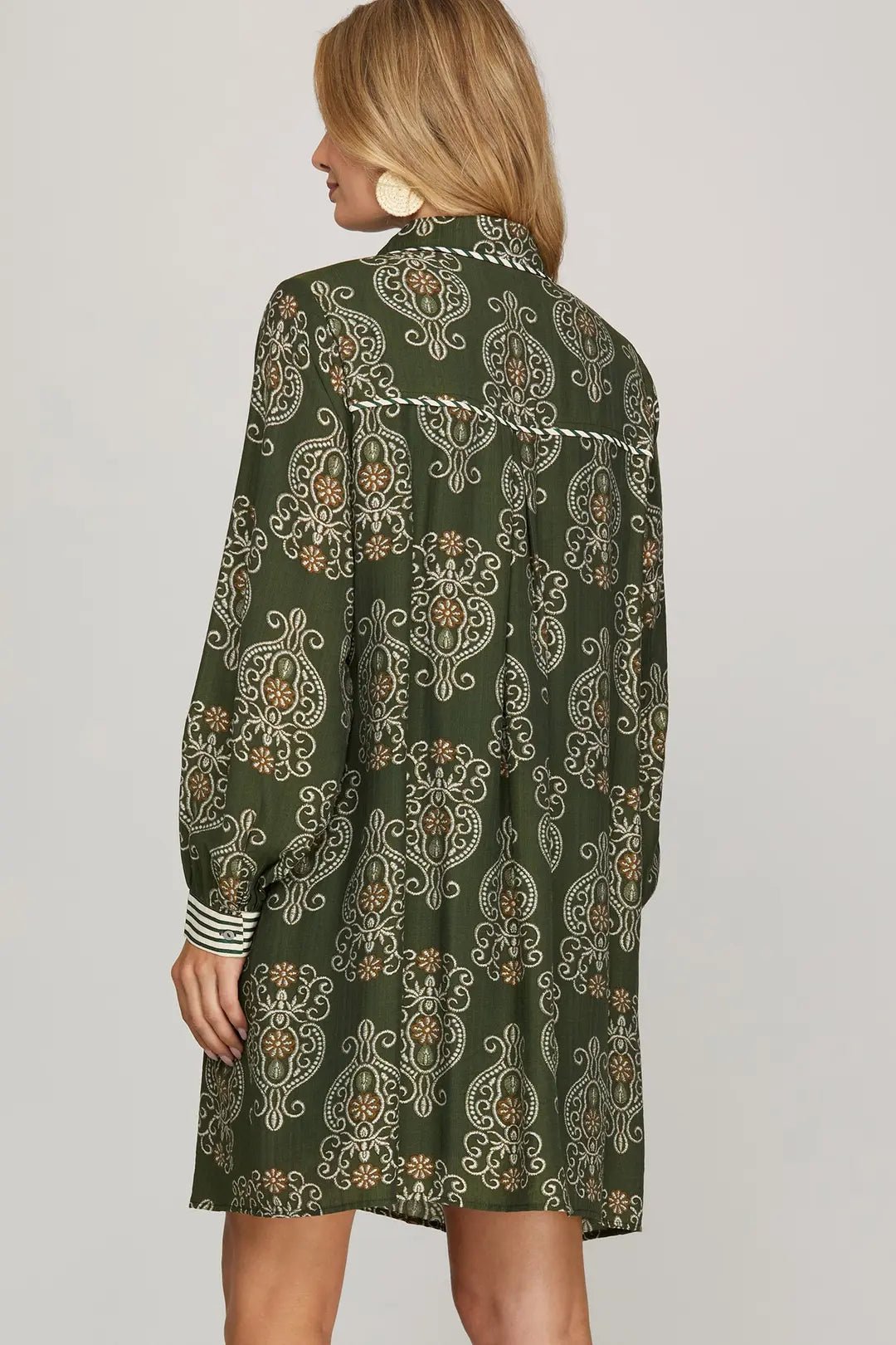 Printed Contrast Trim Mini Dress - Lush Lemon - Women's Clothing - She + Sky - 42985591080093