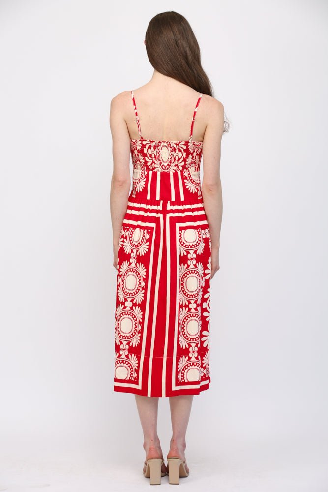 Printed Fitted Bodice Midi Dress - Lush Lemon - Women's Clothing - Fate By LFD - 80983431001117