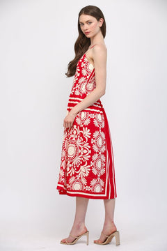Printed Fitted Bodice Midi Dress - Lush Lemon - Women&