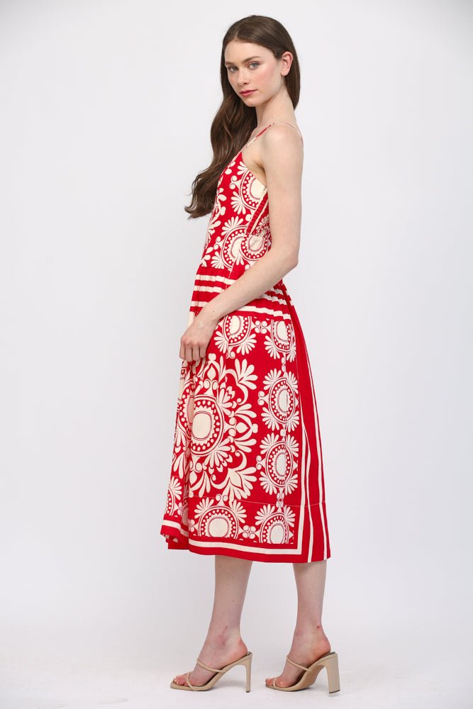 Printed Fitted Bodice Midi Dress - Lush Lemon - Women's Clothing - Fate By LFD - 80983431001117
