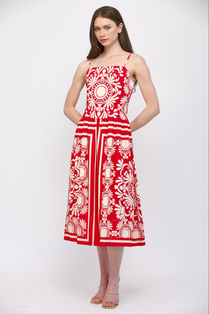 Printed Fitted Bodice Midi Dress - Lush Lemon - Women's Clothing - Fate By LFD - 80983431001117