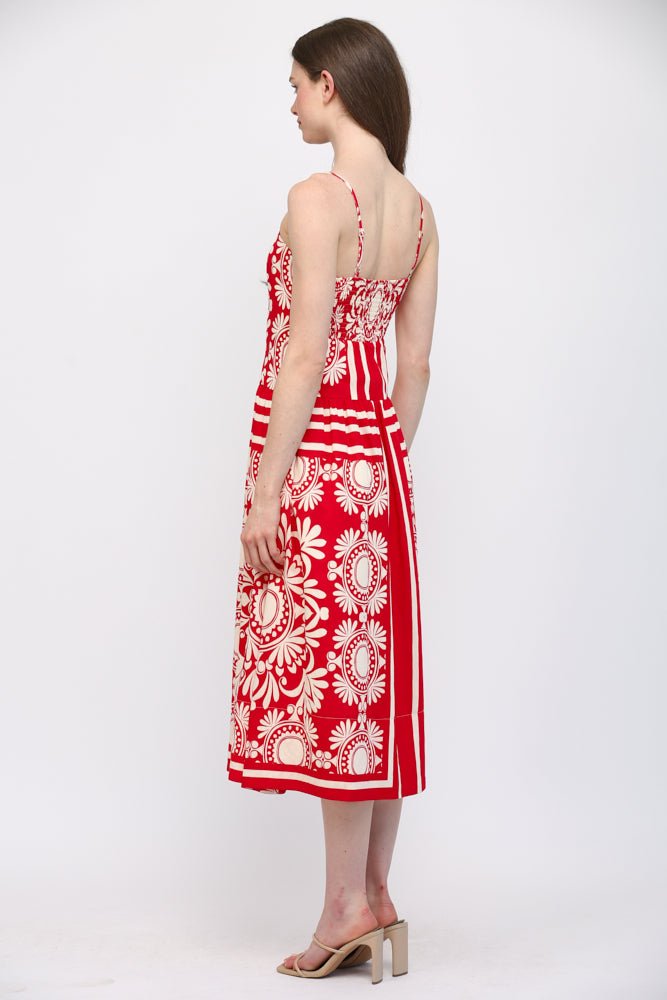 Printed Fitted Bodice Midi Dress - Lush Lemon - Women's Clothing - Fate By LFD - 80983431001117