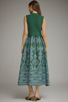 Printed Knit Bodice Midi Dress - Lush Lemon - Women&