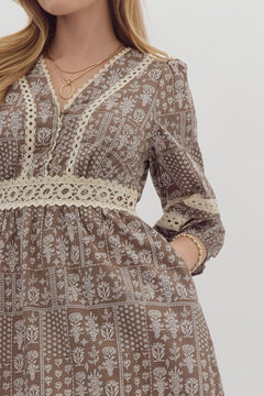 Printed Lace Trim Midi Dress - Lush Lemon - Women&
