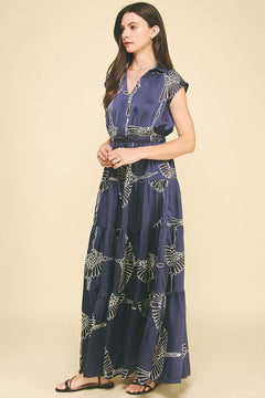 Printed Tiered Maxi Dress - Lush Lemon - Women&